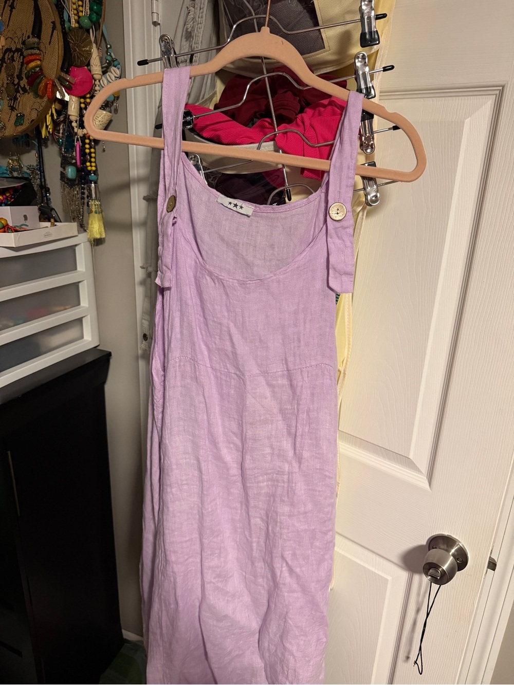 Light Lavender Linen Jumper Dress with Button Straps